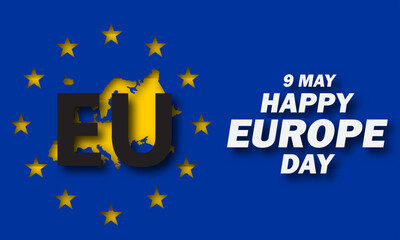 Europe Day is celebrated every year on May 9 to celebrate peace and unity throughout Europe. Vector illustration.  Paper Art and Paper Cut Out Concept.