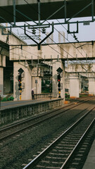 Vintage Railway Station Platform with Classical Architecture