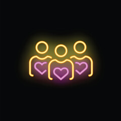 Neon sign representing a group of three people showing love, affection and support