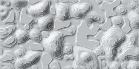 Abstract white paper cut background with lines. Background of topographic map. geometric map relief texture with curved layers and shadow. Topographic contour lines vector map seamless pattern vector 