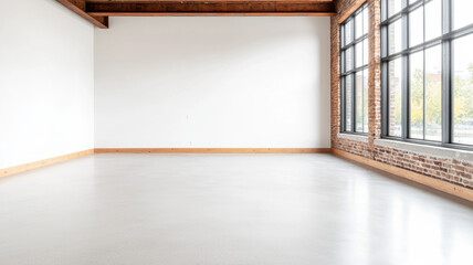 Fototapeta premium Representations of Rust Concept, Minimalist industrial loft with exposed brick and large windows