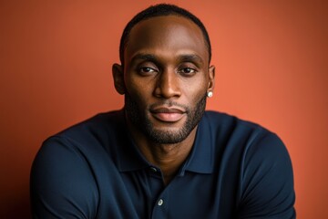 Obraz premium Confident Black Man Portrait Against Orange Background