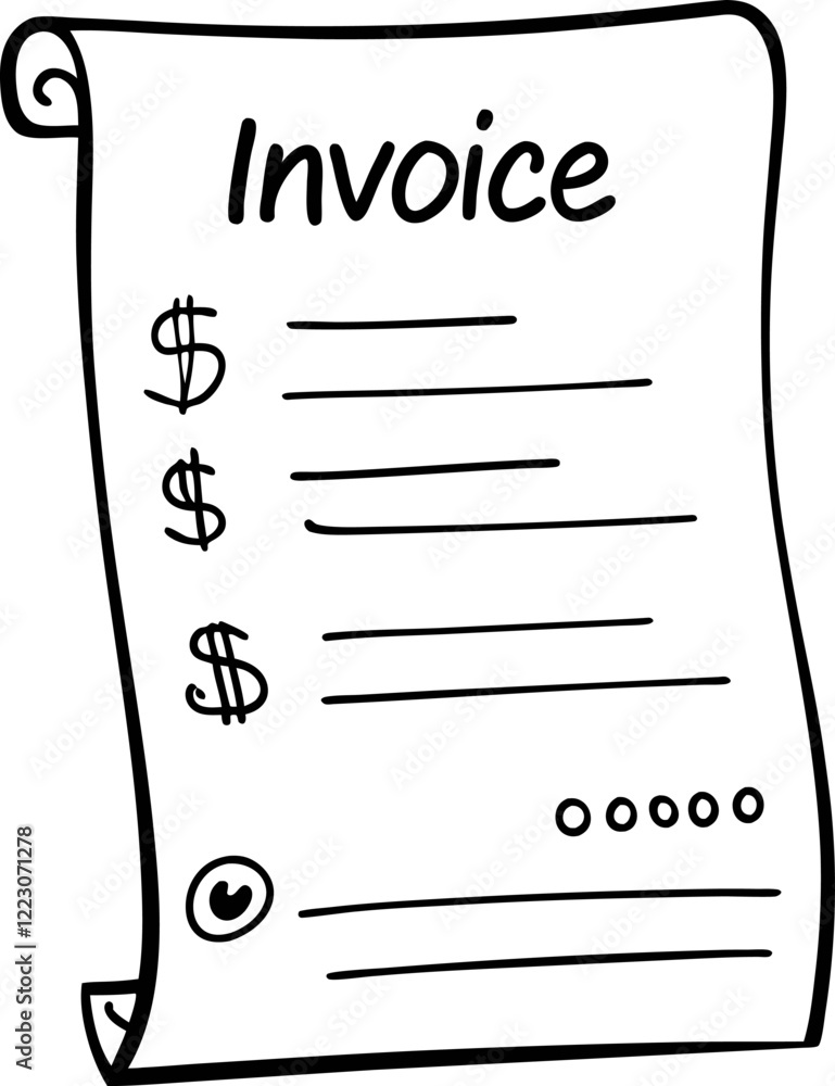 Poster Hand Drawn Invoice Scroll with Dollar Symbols and Checklist Icon