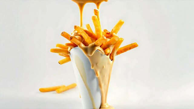 French fries with mayonnaise in a cone