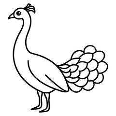 Cute Silhouette of a Peacock line art vector cartoon illustration