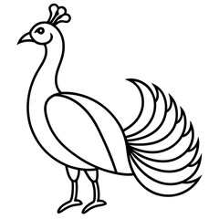 Cute Silhouette of a Peacock line art vector cartoon illustration