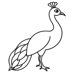Cute Silhouette of a Peacock line art vector cartoon illustration