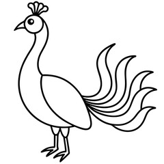 Cute Silhouette of a Peacock line art vector cartoon illustration