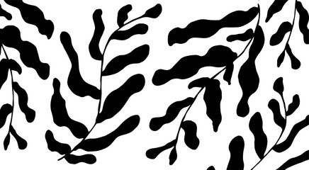 Minimalistic abstract floral pattern. Modern print in black color on a white background. Ideal for textile design, screensavers, covers, cards, invitations and posters. Vector bg poster.