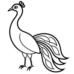 Cute Silhouette of a Peacock line art vector cartoon illustration