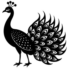 Cute Silhouette of a Peacock line art vector cartoon illustration