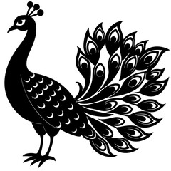 Cute Silhouette of a Peacock line art vector cartoon illustration