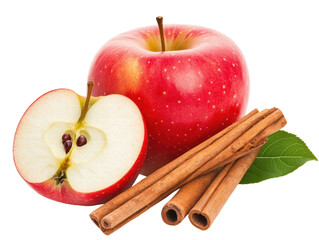Isolated Red Apple with Cinnamon Sticks