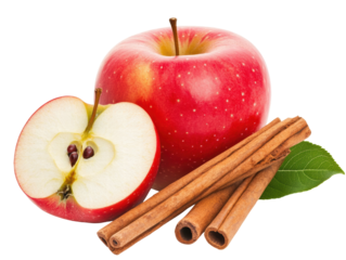 Isolated Red Apple with Cinnamon Sticks