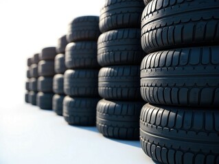 Obraz premium Stacked Tires Storage Yard - Bright & Bold