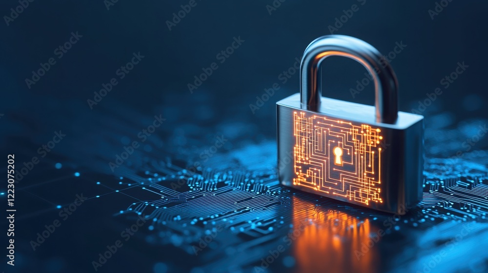 Aufkleber a digital padlock symbolizing secure online protection over a circuit board background, representing