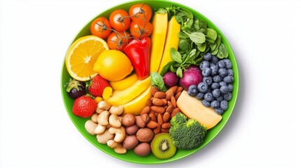 Colorful Bowl of Fresh Fruits Nuts Vegetables Healthy Eating Diet Food