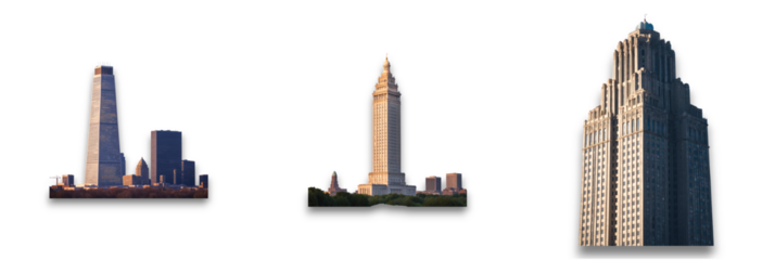 Isolated building tops on transparent background showcasing architectural design