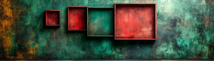 Green and Red Frames on Textured Wall 3D Illustration