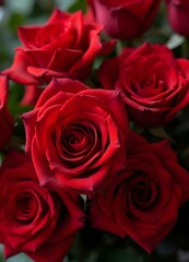 Intense Red Roses on Fresh Green Stems.