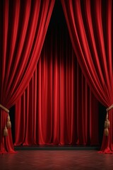 arafed red curtain with a gold curtain pole and a wooden floor