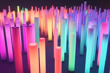 Fototapeta premium Colorful Light Tubes in a Dark Space Creating a Vibrant Atmosphere