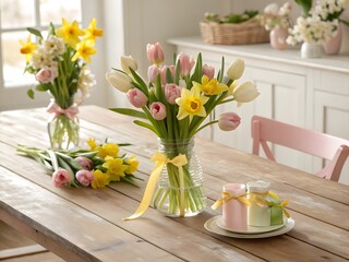 Empty Wooden Table with a Vibrant Spring Background