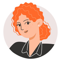 Portrait of a Young European Woman with Red Curly Hair and Freckles for Profile Picture