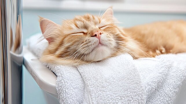 Experience ultimate feline pampering at a luxurious cat grooming salon, featuring soft lighting, plush towels, and a relaxing grooming experience Indulge your beloved kitty with gentle care, premium
