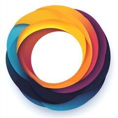 Obraz premium Layered abstract circular gradient design in yellow, orange, and purple tones on white.