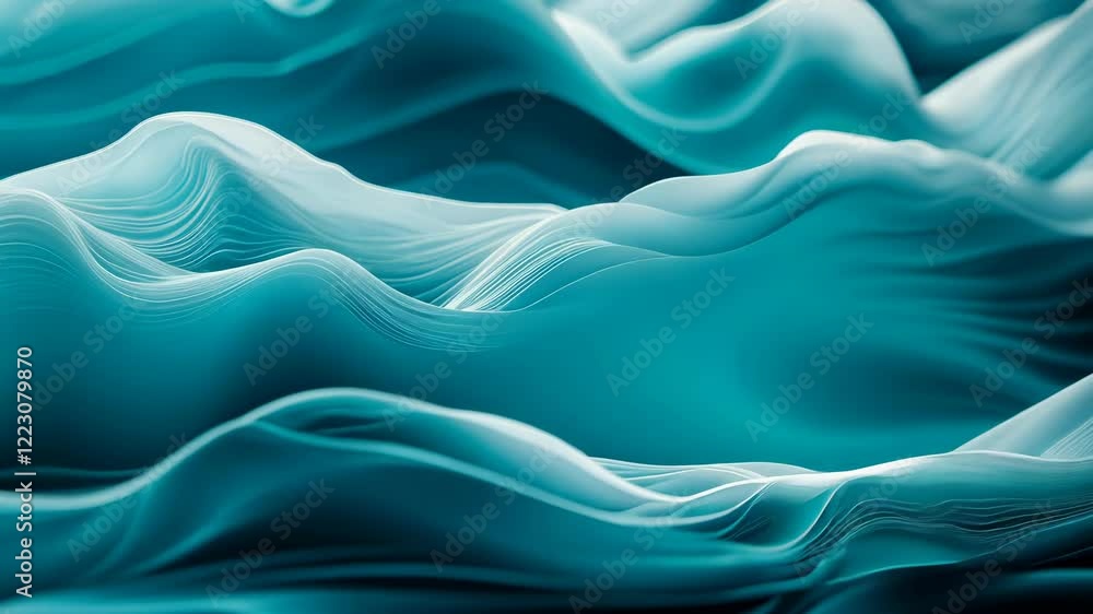 Poster an ethereal and dynamic abstract depiction of undulating waves, resembling ocean currents or billowi