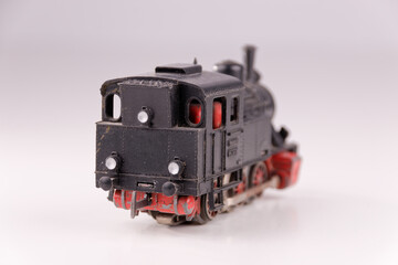 View of an old, used, vintage fashion train with white background