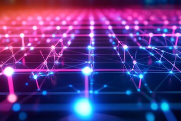 Obraz premium Colorful Digital Grid with Bright Connecting Nodes and Lines