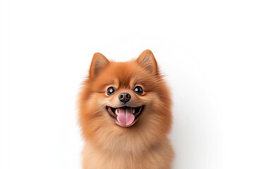 Happy Pomeranian dog with a joyful expression against a clean white background