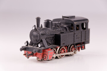 View of an old, used, vintage fashion train with white background