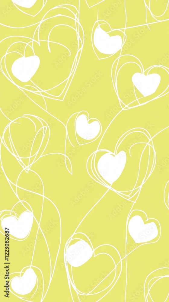 Poster the vibrant lime green backdrop adorned with playful white hearts brings an uplifting energy. perfec