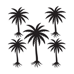 Fototapeta premium Set of palm tree silhouette vector icon illustration, tree, palm on white background.