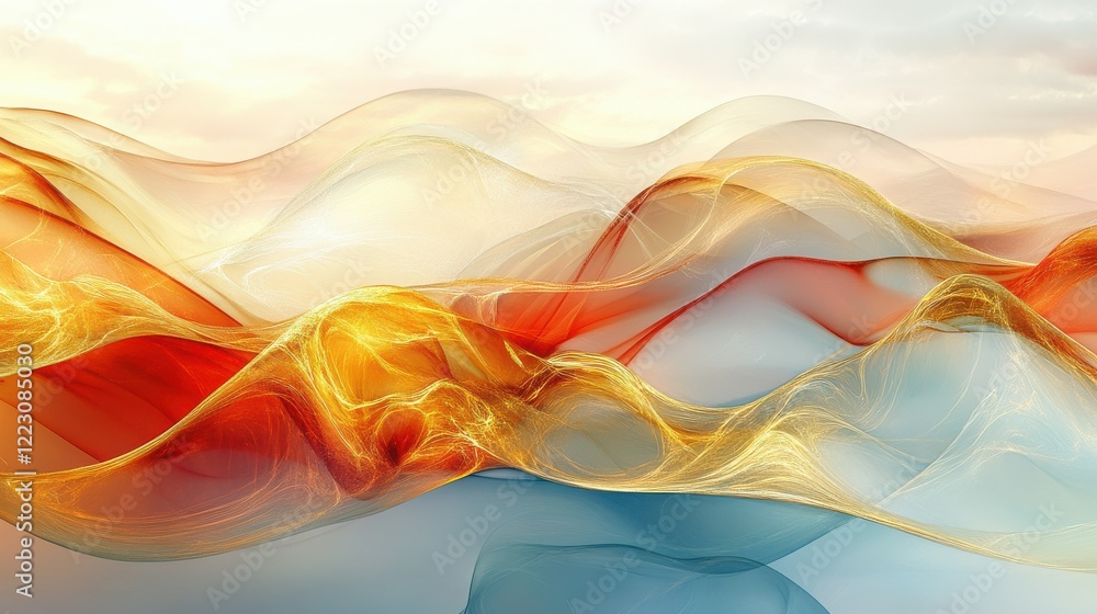 Aufkleber abstract waves of colorful translucent fabric-like layers with soft light