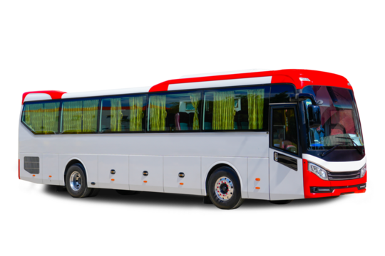 Comfortable tourist bus, international passenger transportation. White passenger bus side view, isolated on a white background