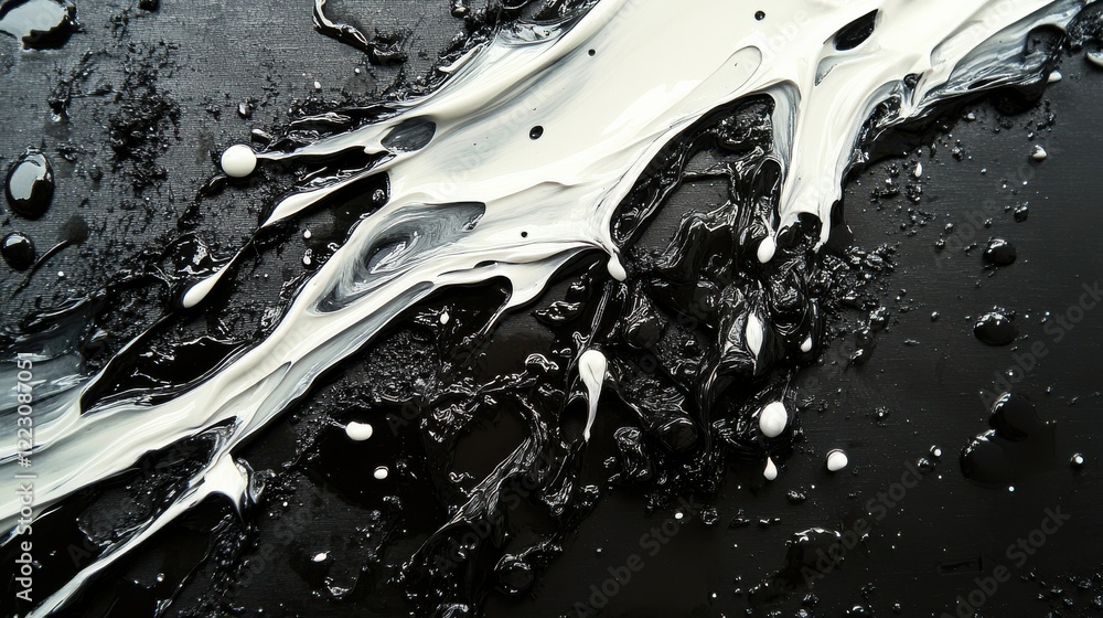 Poster black and white abstract texture with dynamic paint flow and contrasting patterns
