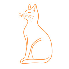 A simple orange line drawing depicts a cat sitting in profile view against a black background.