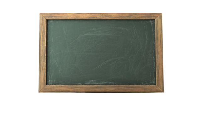 A simple image showing a blank dark green chalkboard within a brown wooden frame, ideal for adding text or drawings.