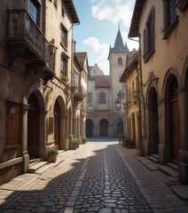 Obraz premium Ancient buildings and narrow streets surrounding a picturesque old town square , buildings, architecture