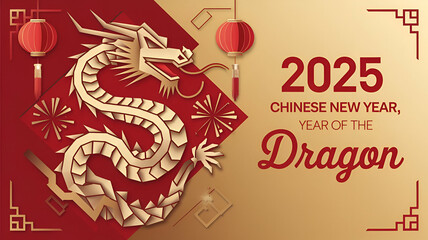 Geometric Dragon Artwork for Chinese New Year 2025, Year of the Dragon illustration 