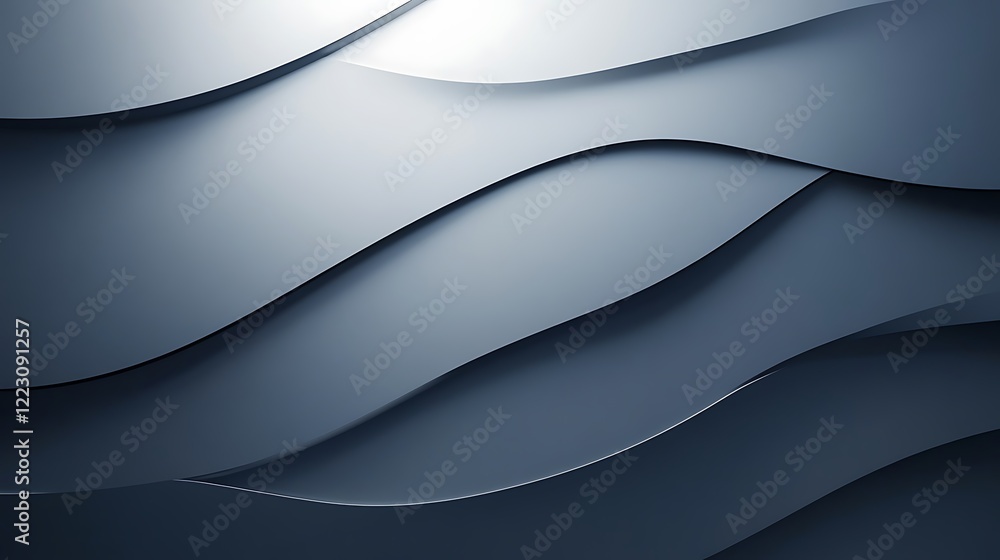 Leinwandbilder Abstract background with grayscale wavy layers creating a dynamic, flowing pattern. Subtle light and shadow enhance the three dimensional effect