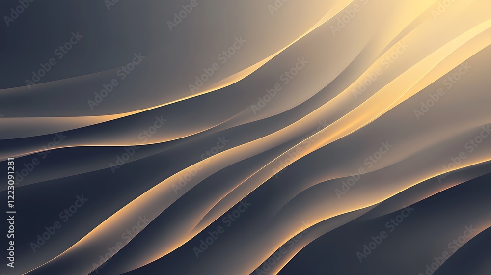 Leinwandbilder Abstract background with flowing dark and gold lines creating a luxurious and elegant mood. The image features a gradient of dark gray to warm gold