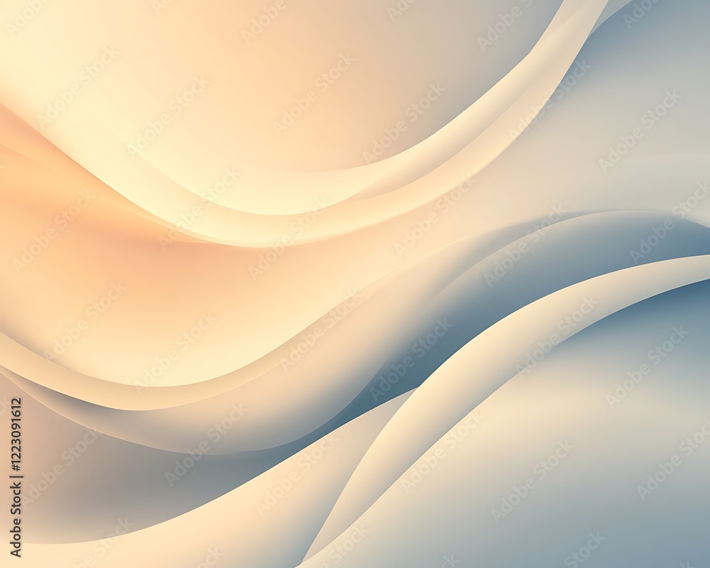 Aufkleber Abstract background with flowing pastel waves, soft lighting, and subtle color gradients. Cream, beige, and gray tones create a calming atmosphere