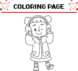 little girl is using ear puff coloring page for kids