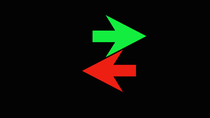 Opposite direction red and green arrow on a black background .left and right direction arrow icon