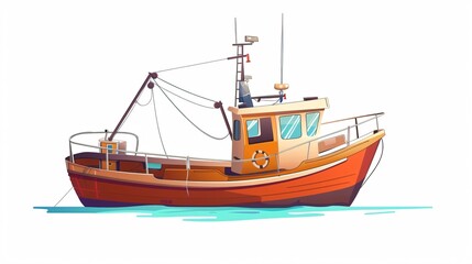 Naklejka premium Vintage Fishing Boat Cartoon Icon in Retro Style for Design Projects